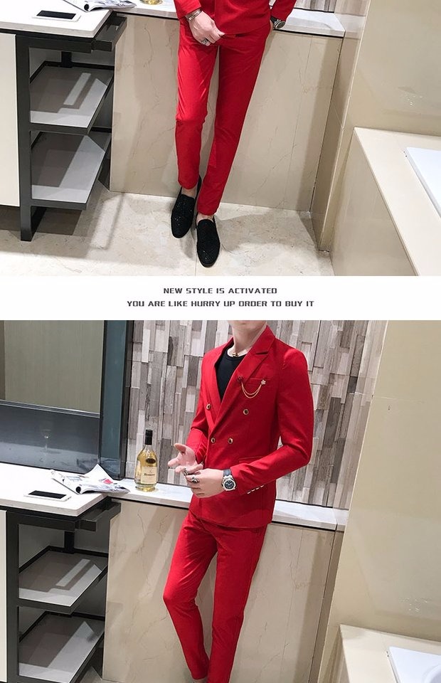 Bộ đồ vest nam phiên bản Hàn Quốc mỏng manh bốn mùa dài tay Slim đôi ngực rắn màu trẻ trung công sở 2 bộ đồ trắng áo nam