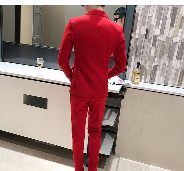 Bộ đồ vest nam phiên bản Hàn Quốc mỏng manh bốn mùa dài tay Slim đôi ngực rắn màu trẻ trung công sở 2 bộ đồ trắng áo nam