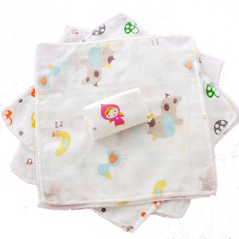 Newborn pure cotton double layer gauze printed towel spat towel for baby baby handkerchief napkin wash face towel