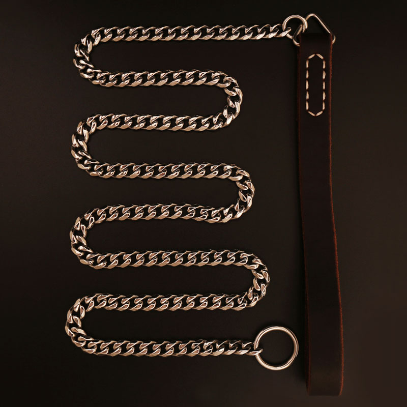 Stainless steel one-piece P chain medium and large dog leash pet training dog explosion-proof punching dog chain