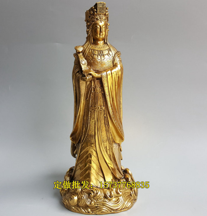 Pure copper Mazu swings a day after the Virgin Tabletop Statue Sea God Mazu bronze statue like a retro craft adornment