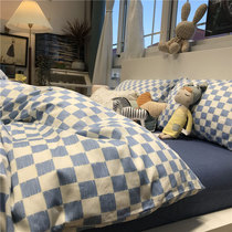 Italian IMOM ins Nordic Wind Blue Plaid beds Four pieces of full cotton pure cotton quilt cover student Three sets