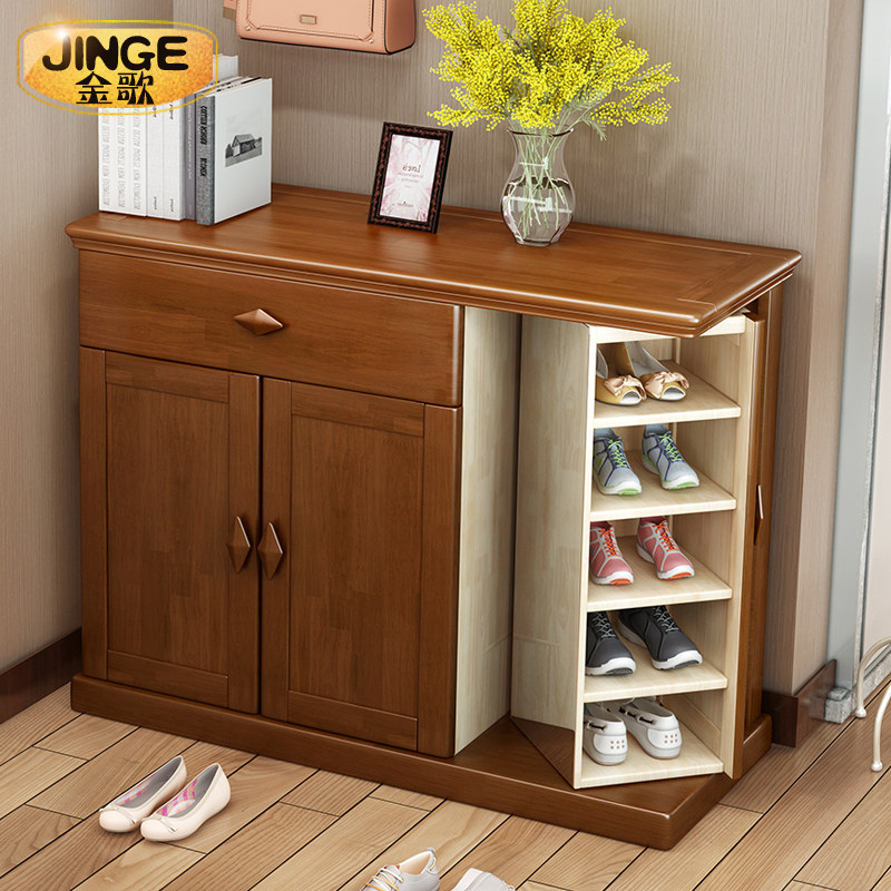 Chinese-style solid wood folio three-door shoe cabinet simple modern economical locker multifunctional household carousel shoe cabinet