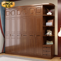 Chinese style all solid wood wardrobe 3456 swing door economy simple modern log big wardrobe bedroom solid wood furniture