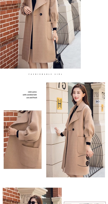 Mùa thu 2017 mùa đông mới của phụ nữ áo khoác len hình kén phiên bản Hàn Quốc của áo khoác len ren Nizi lỏng lẻo giữa nữ - Trung bình và dài Coat