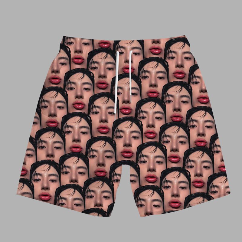 Son Young-Jae Big Head Shorts with All-Over Print Pattern, Personalized Spoof Photo DIY Summer Beach Shorts, Five-Point Shorts