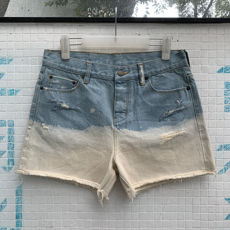 Ksubi Australia Women's Blue and White Contrast Color Distressed Selvedge Denim Shorts Sample