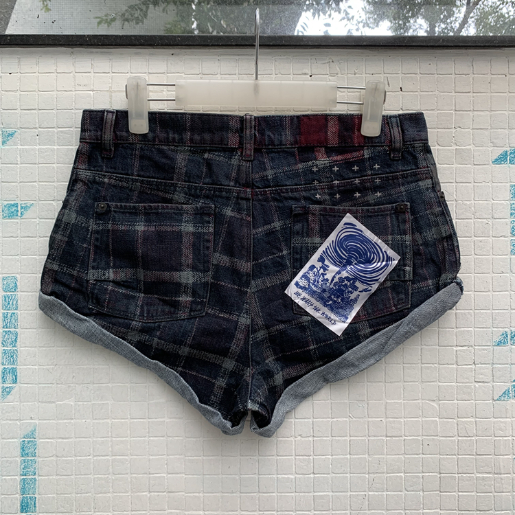 Ksubi Women's Rolled Hem Plaid Denim Shorts