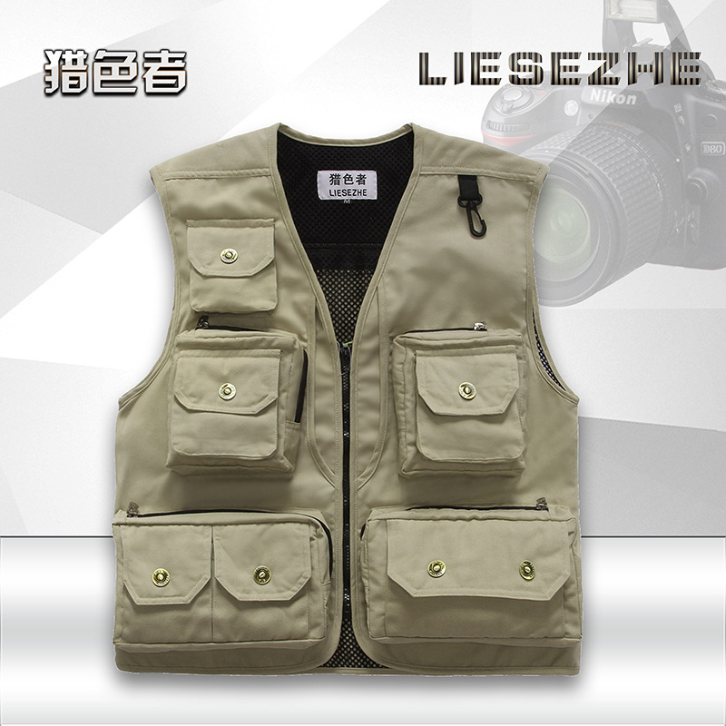 Men's Vest Custom Printed LOGO Outdoor Cotton Multi-pocket Photography Fishing Casual Outer Vest Vest Vest Custom Vest
