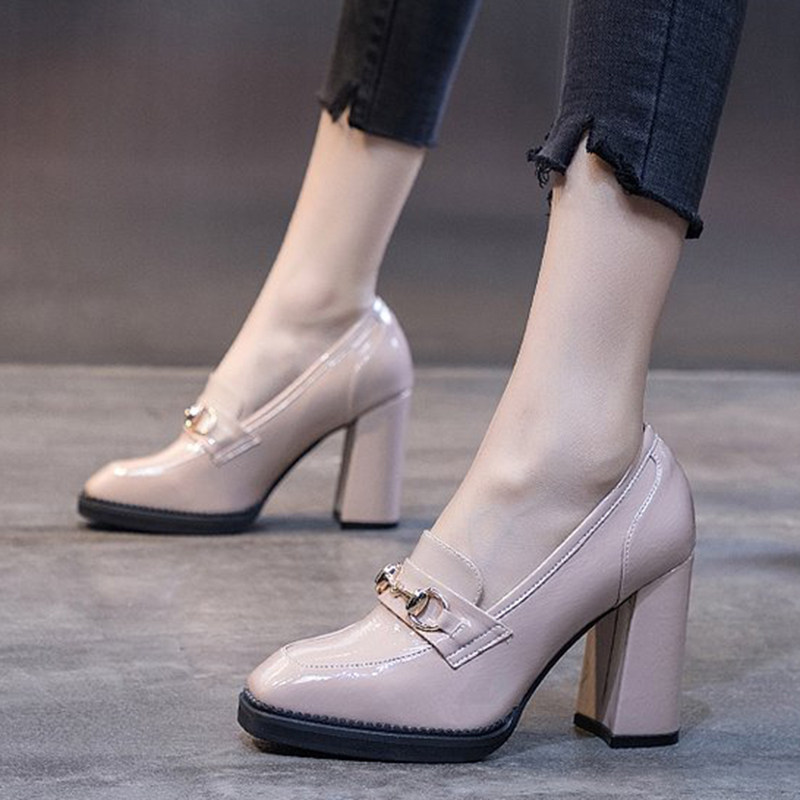 High-heeled shoes women's 2022 new spring every day Dadong waterproof platform all-match thick-heeled small leather shoes British style single shoes