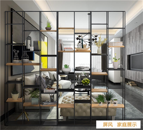 Wrought iron solid wood entrance floor-to-ceiling screen Grid display partition grid shelf DIY multi-layer display storage book