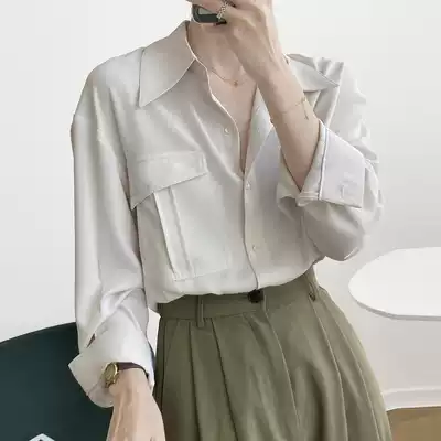 European station 2020 Autumn new design sense Korean solid color simple drape long sleeve shirt women loose shirt