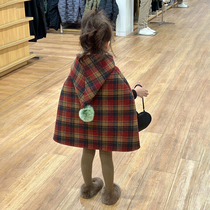 New childrens clothing spring girls New Years Christmas double-sided wool cloak childrens fashionable coat trendy bottoming sweater