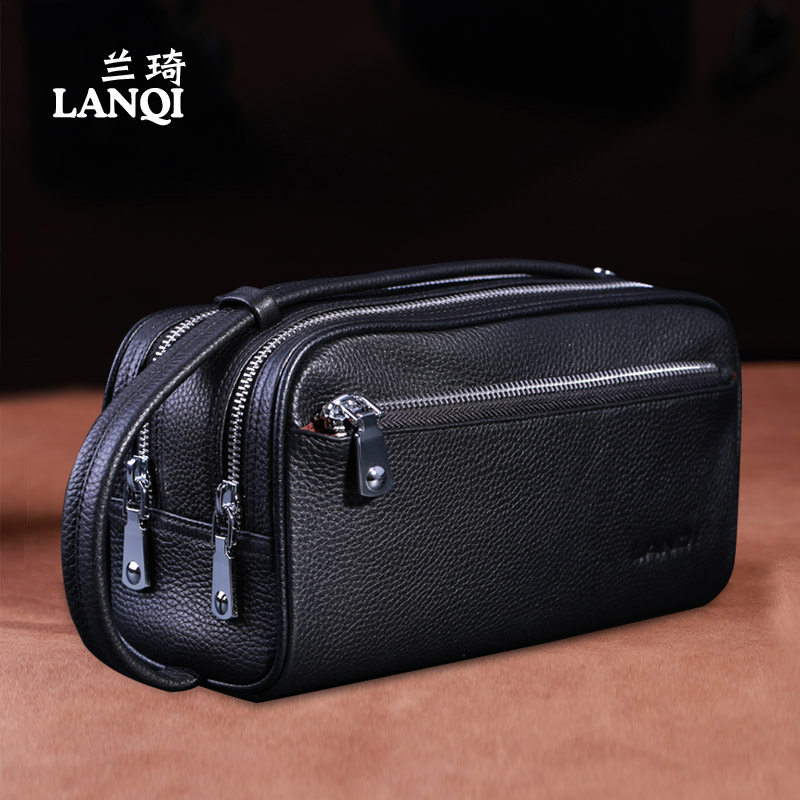 Lanqi Hand Grab Bag Men's Pillow Men's Bag Fashion Large Capacity Handbag Double Pull Chain Business Genuine Leather Handbag