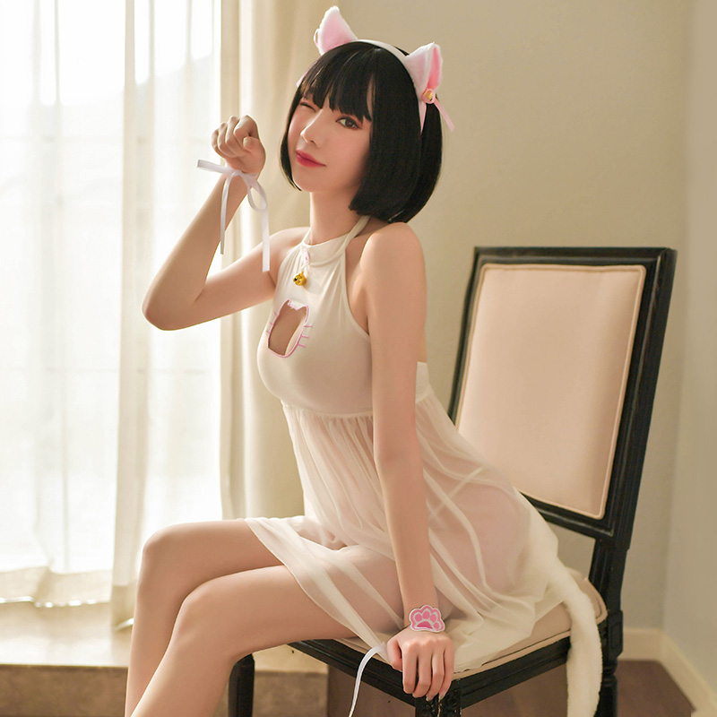 Day Ensemble Cute girlfriend playful Furry Cat Slave Maid Lingerie Suit With Tail Cute Private Room Clairvoyt Sleeping Dress Thin