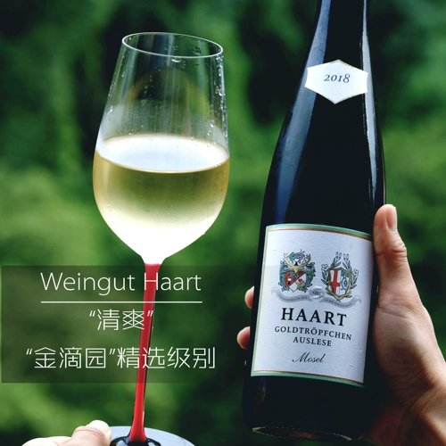 Большая бутылка освежает золотой каплей сад Weingut Haart Riesling German Leader