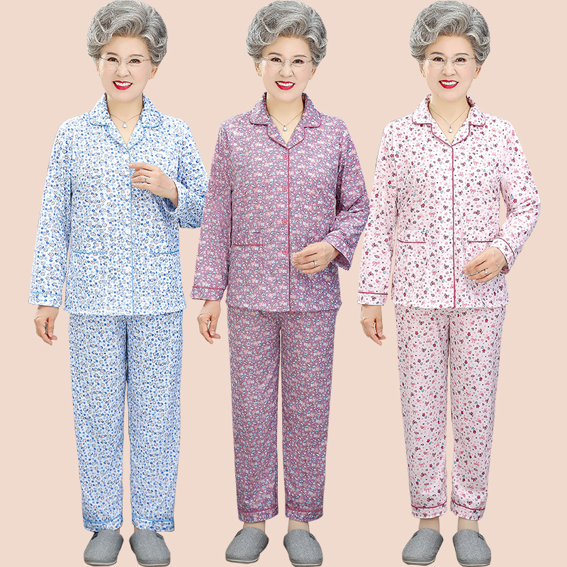 Grandma's Spring and Autumn Pure Cotton Long-Sleeved Pajamas Cardigan, Middle-Aged and Elderly Women's Clothing, Mother's Home Wear, Elderly Women's Thin Suit Grandma's Spring and Autumn Pure Cotton Long-Sleeved Pajamas Cardigan, Middle-Aged and Elderly Women's Clothing, Mother's Home Wear, Elderly Women's Thin Suit