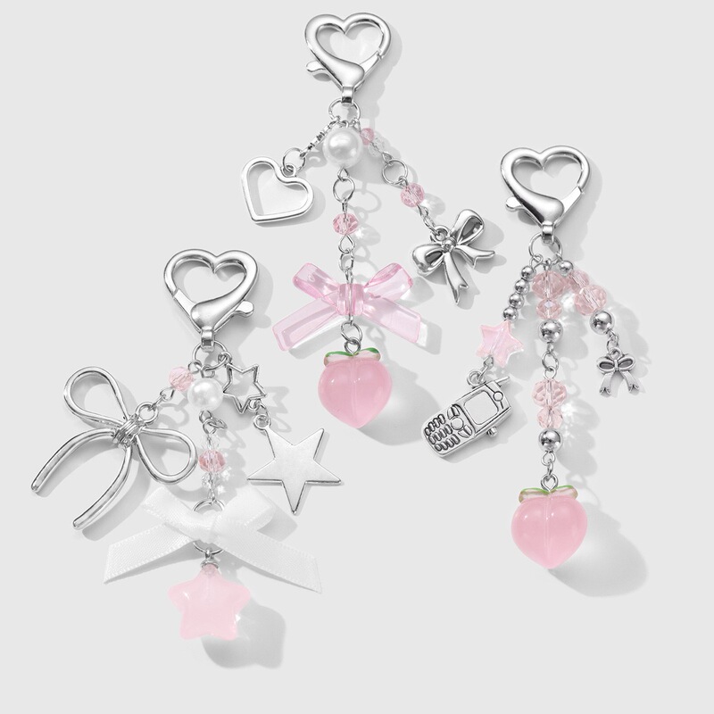Sweet Girl Versatile Silver-White Bow Heart Pink Star Peach DIY Keychain Bag Pendant Sweet Girl Versatile Silver-White Bow Heart Pink Star Peach DIY Keychain Bag Pendant