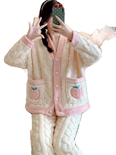 Осенняя пижама, осенний коралловый бархатный лонгслив, утепленный зимний комплект