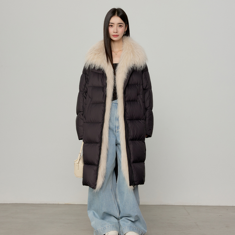 Puff down Coat 2025 Winter New Style Raccoon Fur Collar Fur Jacket Women's Mid-Length 90 White Goose down down Jacket