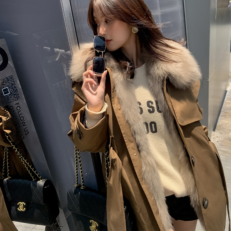 2022 winter new fox fur collar fur pie to overcome down jacket lining mid-length jacket female Korean young style