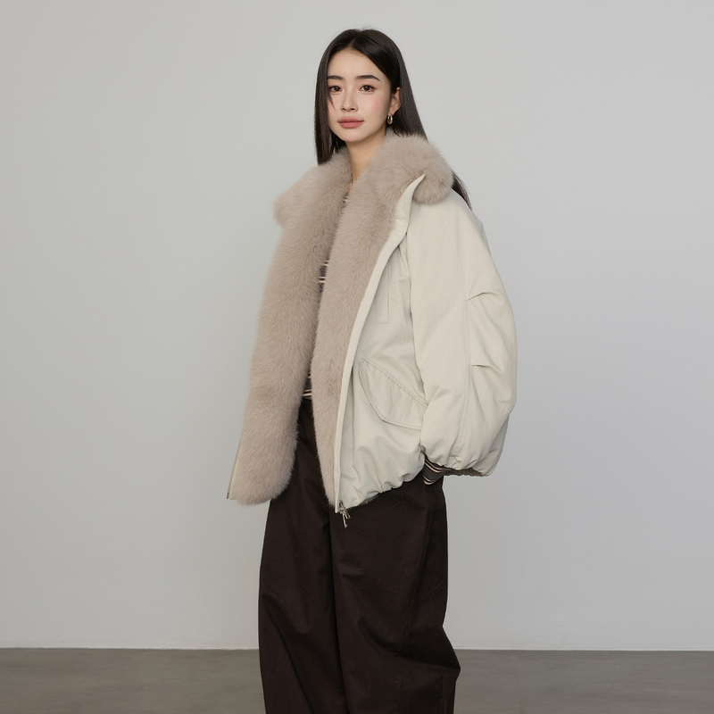 Warm Dialogue Imported Fox Fur Collar Coat Women's Mid-Length Oversized 90% White Goose down Parka