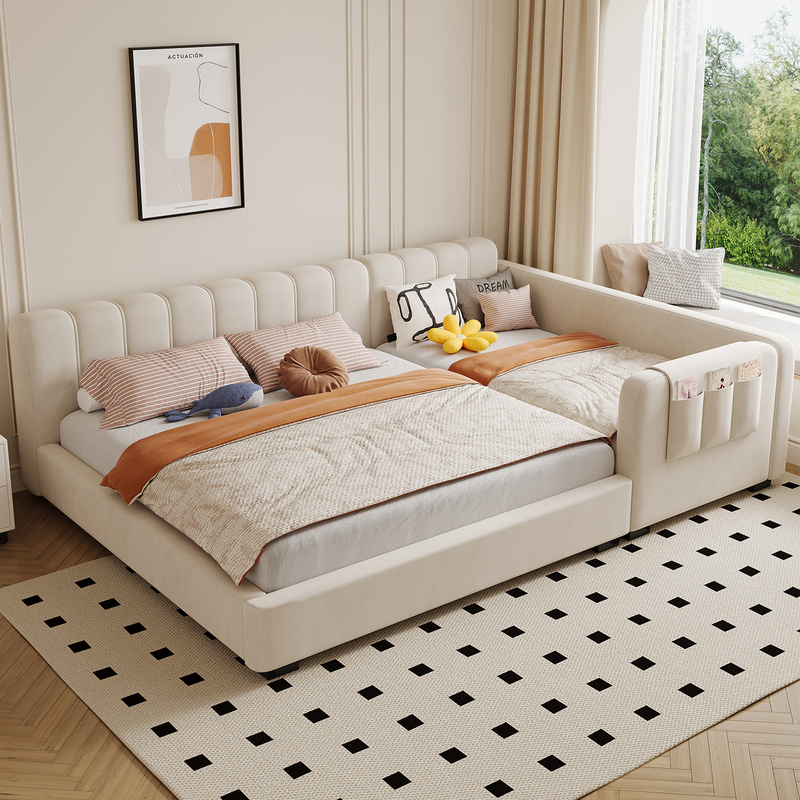 Family Bed for Two Children, Suitable for a Family of Three or Four, Extra-Large Bed, 3m Separate Beds Connected, Master Bedroom, Cream-Style Fabric Bed Family Bed for Two Children, Suitable for a Family of Three or Four, Extra-Large Bed, 3m Separate Beds Connected, Master Bedroom, Cream-Style Fabric Bed