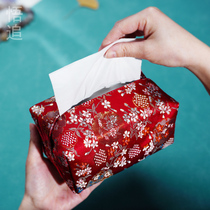 Wuzhui embroidered tissue bag living room napkin box car fabric tissue storage bag double layer three-dimensional national style tissue cover