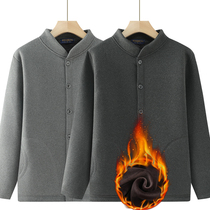 Middle-aged and elderly dads winter clothing plus velvet warm clothes 5060 mens autumn and winter thickened cardigan grandpa stand-up collar knitted top