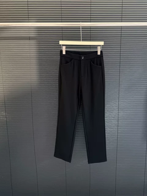 Cangmei Women's Fashion - Flat-Waist Buttoned Straight-Leg Black Casual Pants (It's Recommended to Order a Size Up!)