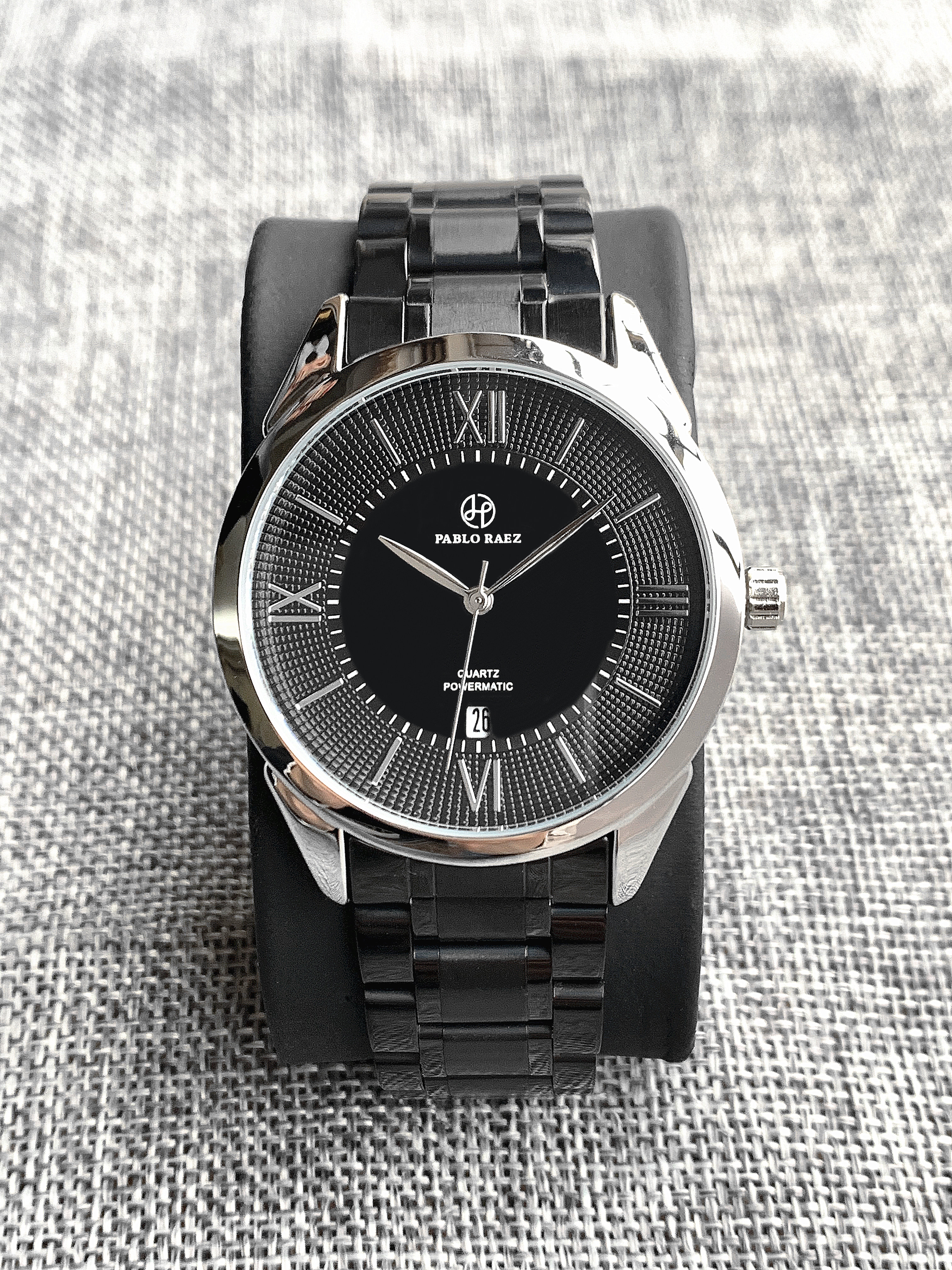 Relógio de quartzo masculino em aço tungstênio preto casual_voghion.com