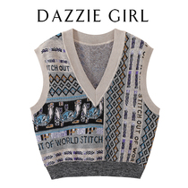 CWJ2020 autumn new all-match thin jacquard letter stitching casual vest vest sweater women