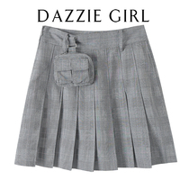 CWJ2020 autumn all-match thin high-waist fanny pack retro plaid plaid pleated short skirt skirt female