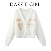 CWJ2020 autumn new thin love letters loose V-neck long-sleeved casual jacket knitted cardigan women