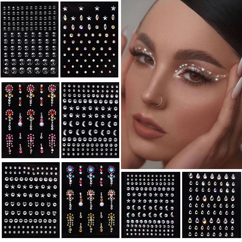 Children's stage performance face stickers, diamond eye crystal stickers, Tang and ancient costume makeup, colored diamond, acrylic face stickers, and sparkling diamond stickers