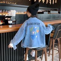 Girl Jacket Spring Autumn Denim Net Red Girl Clothing 2022 New Tide Trendy Great Boy Han Fan Tide Clothes Autumn