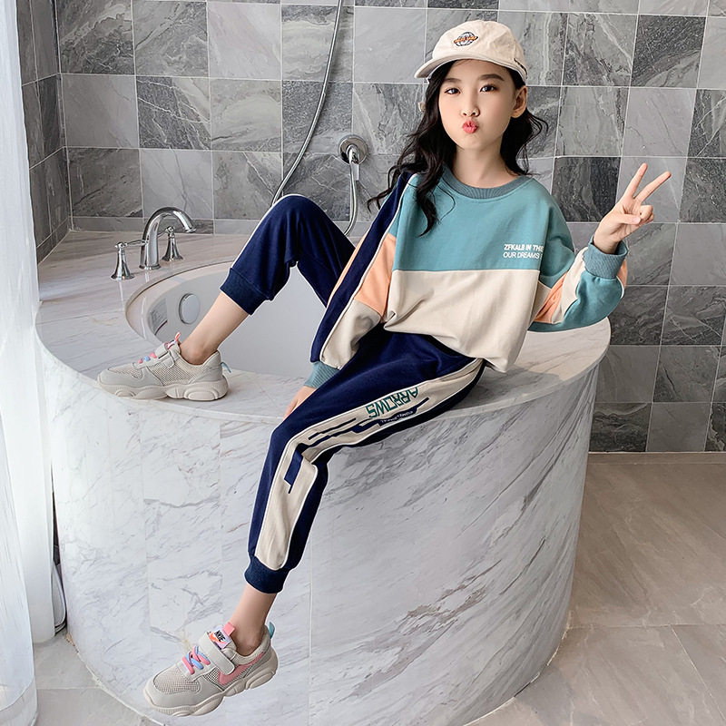 Girl Spring Clothing Suit 2022 New Thick Cotton T Nets Red Tides Trendy Foreign Pie Two Sets Casual Sports Suit