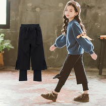 Girl Gush Pants Outwear Foreign Air Broadlegged Pants Autumn Winter Elementary School Kids Casual Pants Big Boy Women Dress Winter Clothing