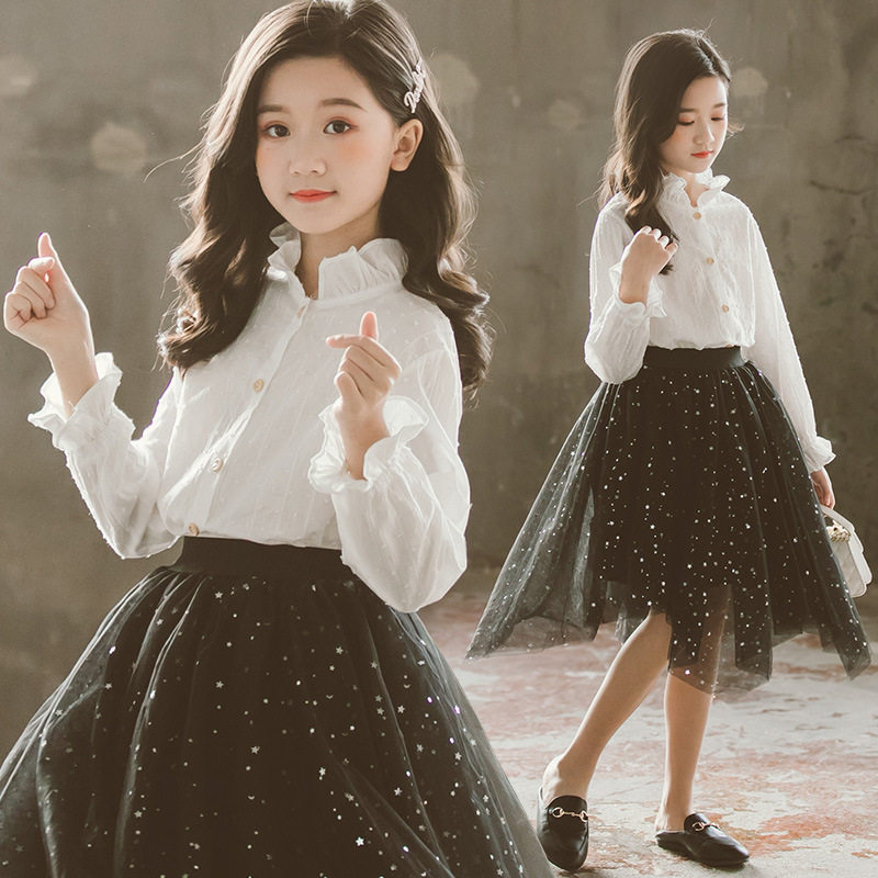 Girl shirt Han version Trendy 10 Year Old Girl Spring Dress Coat 2022 Spring Little Girl Shirt White