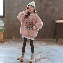 Girls sweater cashmere Korean version of the tide of lamb wool warm thickened large virgin clothing 12-15 years old in the long section