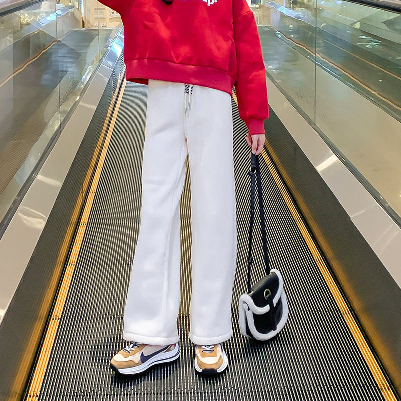 Girl Gush Pants Integrated Suede Autumn Winter Outwear Net Red Girl Clothing 2022 New Tide Trendy Great Fairyboy Broadlegged Pants