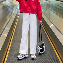 Girl Gush Pants Integrated Suede Autumn Winter Outwear Net Red Girl Clothing 2022 New Tide Trendy Great Fairyboy Broadlegged Pants