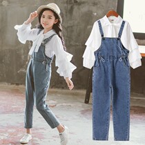 Girls  net red suit Western style bib Childrens suit Womens big childrens early autumn Little girl autumn this years new