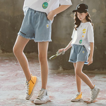 Girls Summer clothes 2022 new Korean version Ocean Gas Denim Shorts Children Small Daisy Wool outside wearing hot pants jeans
