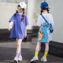 Girl T-Shirt Summer 12 Year Old Girl Summer Clothing 2022 New Net Red Children Cartoon Short Sleeves Long pure cotton loose