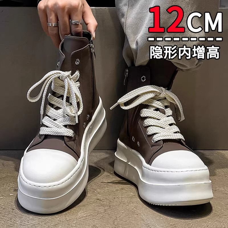 Invisible Height Increase of 12cm, 10 Thick-Soled High-Top Shoes for Men and Women, Winter Breathable Versatile Casual Shoes with Milky White Soles