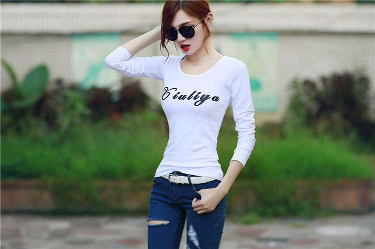 Xuân 2018 phiên bản Hàn Quốc mới của áo thun chạm đáy áo thun dài tay nữ quần áo sơ mi giảm béo chữ hoang dã áo thun đen nữ