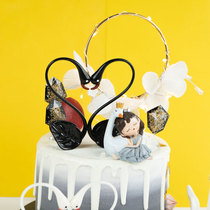 Net Red birthday cake decoration love couple Flamingo plug-in ornaments baking dessert table swan ornaments