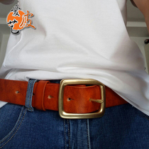 Copper head cattle hand-tanned leather leather belt men imported thick cowhide jeans with Japanese pin buckle leather belt