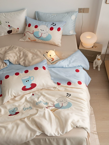 Мультяшный милый летний комплект для школьников, простыня, шелковый пододеяльник, покрывало, 60 шт, 4 предмета